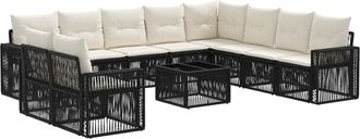 vidaXL Conjunto De Sof&aacute;s De Jard&iacute;n 11 Uds. Negro Y Blanco Crema Vidaxl