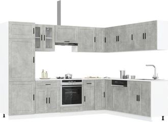 vidaXL Mueble Cocina Porto Gris Hormig&oacute;n 14 Pzas Madera Contrachapada Vidaxl