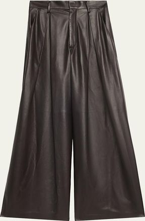Ralph Lauren Collection Kelsie Pleated Leather Wide-Leg Pants