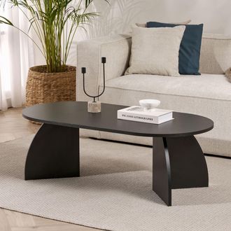 Dmora Mesa De Centro Nohaza, Forma Ovalada, Material De Madera Noble, Color Negro, 120x60x40h Cm Negro Fresno