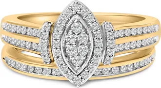 House of Brilliance 14K Yellow Gold Plated Sterling Silver 1/2 Cttw Marquise Cluster Diamond Bridal Set