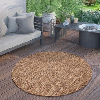 Paco Home Paco Home - Alfombra Exterior Redonda Intemperie Balc&oacute;n Terraza Cocina Motivo Monocolor &Oslash; 200 Cm Redon, Caf&eacute;