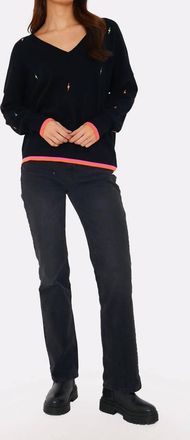 Brodie Electric Embroidery V-Neck Sweater In Black