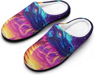 Generic Majestic Dragon And Crystal Mens House Slippers Memory Foam Washable Cotton Slip on Home Shoes
