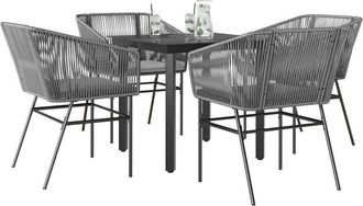 vidaXL Vidaxl - Juego Comedor Jard&iacute;n 5 Pzas Cojines Rat&aacute;n Sint&eacute;tico Vidrio Gris