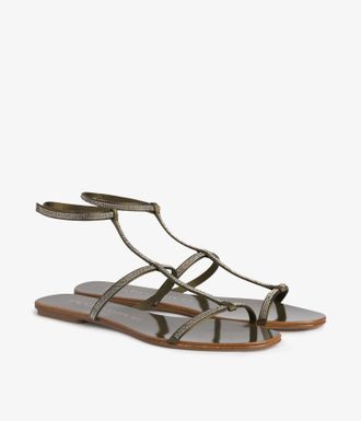 Pedro Garcia Gladiator-style green satin sandal with crystals |Enola | Spring Summer 26 |PEDRO GARCIA