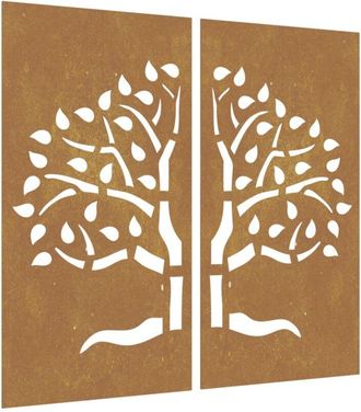 vidaXL Adorno Pared Jard&iacute;n 2 Uds Acero Corten Dise&ntilde;o &Aacute;rbol 105x55 Cm Vidaxl