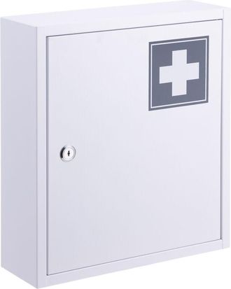Relaxdays Relaxdays metal medicine cabinet, lockable, 3 compartments, HxWxD: 36 x 31.5 x 10 cm, for medication, white/grey