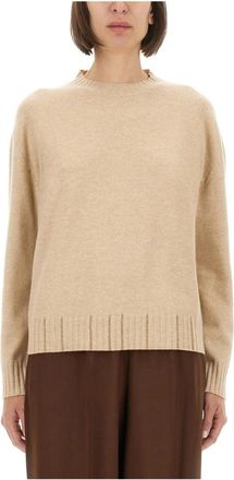 Fabiana Filippi Oversized trui met ronde hals - Dames - Ronde hals truien - Beige - M - Wol - Truien & Vesten