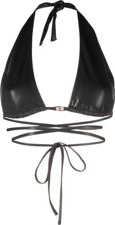Versace Greca-detailed triangle bikini top - women - Polyester/Polyester/Elastane/Elastane - 2 - Black