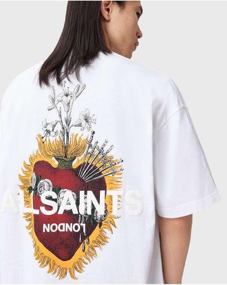 AllSaints Heartfelt - T-shirt bianca con stampa sul retro-Bianco