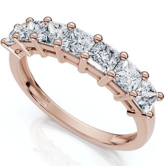 Pompeii3 1Ct Princess Cut 7-Stone Diamond Wedding Ring Womens Band Gold Lab Grown