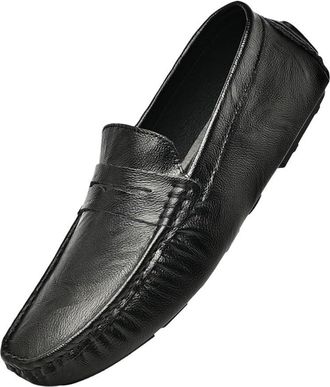 Generic Mens Genuine Leather Tassel Loafers Ultra Lightweight Driving Moccasins Casual Outdoor Slip On Shoes for Men Breathable Comfortable Walking Shoes(Blac