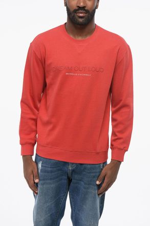 Brunello Cucinelli Cotton-Blend Crewneck Sweatshirt DREAM OUT LOUD with Embroidery Brunello Cucinelli