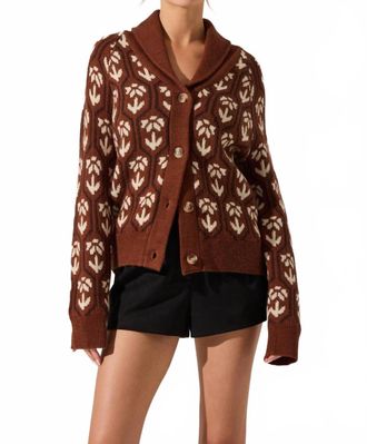 Astr Marcenia Cardigan In Brown Floral