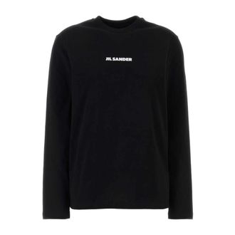 Jil Sander Long Sleeve Tops, female, Black, Size: S Cotton Crew-Neck T-Shirt