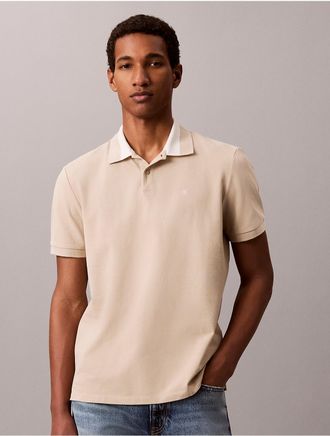 Calvin Klein Jeans Calvin Klein Mens Pique Colorblock Collar Polo Shirt - Light/Pastel Brown - 2XL