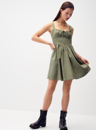 Twik Womens Linen-blend bustier-effect mini dress