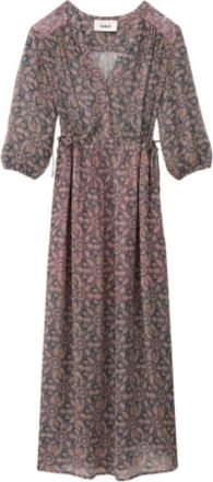 BA&SH Tunisian V-neck Midi Jurk - Dames - Maxi kleedjes - Blauw - L - Kleedjes