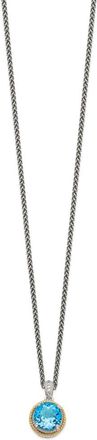 Diamond2Deal Sterling Silver with 14K Accent Round Blue Topaz Pendant Necklace