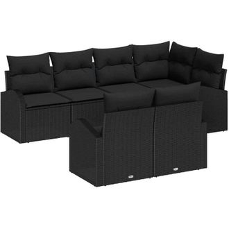 vidaXL Conjunto De Sof&aacute;s De Jard&iacute;n 7 Pcs Negro Rat&aacute;n Sint&eacute;tico Vidaxl