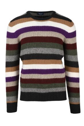 Drumohr Lambskin Crew Neck Pullover - Brown/Bordeaux