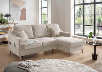 Inosign Ecksofa »Valentina L-Form« 2 Zierkissen, mit Seitentasche, ausziehbarer Liegefläche, Bettkasten