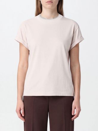 Brunello Cucinelli T-shirt girocollo in cotone stretch con monile ricamato