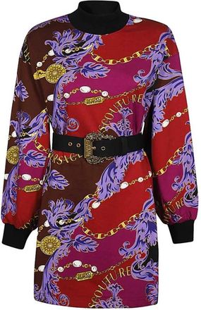 Versace Jeans Couture Katoenen Turtleneck Sweatdress met Taille Riem - Dames - Kleedjes - Veelkleurig - 3XS - Katoen - Kleedjes