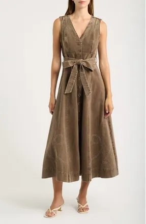 Moon River Western Sleeveless Midi Dress in Brown at Nordstrom, Size X-Small