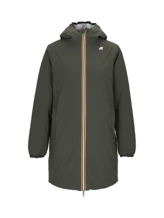 K-Way 3/4 Length Padded Jacket With Hood And Multicolor Stripe Detail