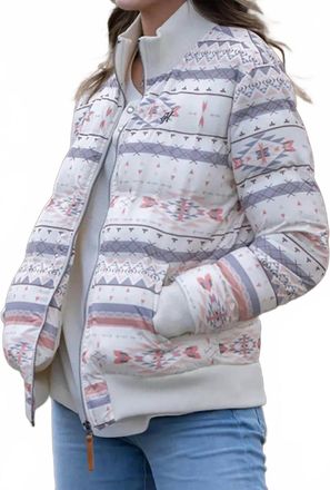 Hooey Womens Aztec Puffer Jacket In Cream/multi