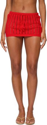 Edikted Leola Open Stitch Cover-Up Drawstring Miniskirt in Red at Nordstrom, Size X-Small