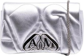 Alexander McQueen Pre-owned Clutches, female, Gray, Size: ONE SIZE Pre-owned Leather Crossbody Clutch