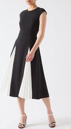 L.k. Bennett Rise Cap Sleeve Pleated Godet Midi Dress in Black at Nordstrom Rack, Size 12 Us / 16 Uk
