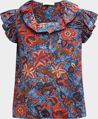 Ulla Johnson Ivette Floral-Print Ruffle Silk Top