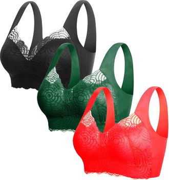 Generic 3 Pack Ladies Bras Non Wired Full Support Plus Size - Womens Everyday Bras Ladies Non Wired Brassiere Push Up Underwear Full Coverage Bralette Comfort