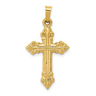 Diamond2Deal 14k Yellow Gold Brushed and Polished Budded Cross Pendant