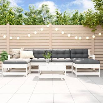 vidaXL Juego De Muebles De Jard&iacute;n 7 Pzas Madera Maciza De Pino Blanco Vidaxl