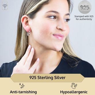 MAX + STONE 925 Sterling Silver Real Diamond and Gemstone Hoop Earrings