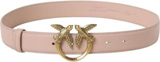 Pinko Elegante Liefdesvogels Leren Riem - Dames - Riemen - Roze - XS - Leer - Accessoires