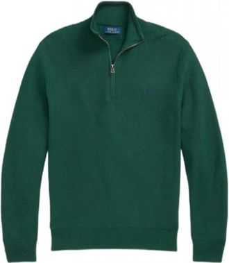 Ralph Lauren Truien & Vesten, Heren, Groen, L, Mesh Knit Cotton Quarter Zip Sweater