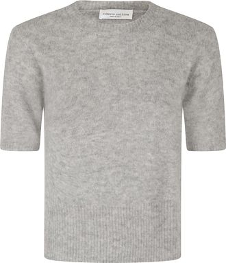Roberto Collina Grey Cashmere-Silk Crewneck Short-Sleeve Sweater