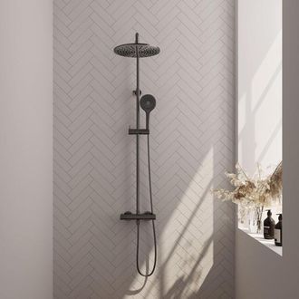 Marcel Breuer Gunmetal Edition Regendoucheset opbouw - hoofddouche 30cm - glijstang - handdouche rond 3 standen - gladde knoppen - PVD - geborsteld gunmetal