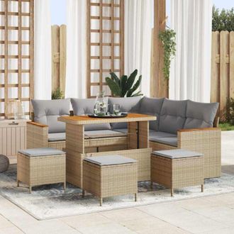 vidaXL Vidaxl - Conjunto De Sof&aacute; De Jard&iacute;n Con Coj&iacute;n 9 Pcs Beige Polirat&aacute;n