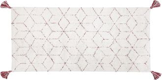 Beliani Alfombra De Algod&oacute;n Blanco 80 X 150 Cm Rectangular Con Borlas Dise&ntilde;o Geom&eacute;trico Oriental Sakarya