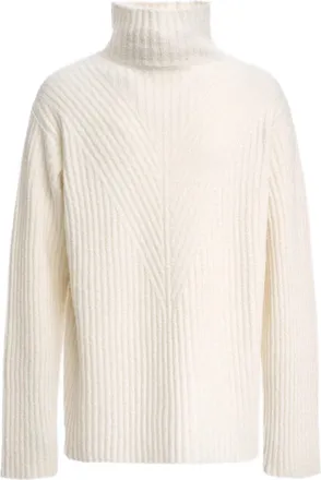 Malo Ribbed Knit Sweater with High Turtleneck and Chevron Pattern
