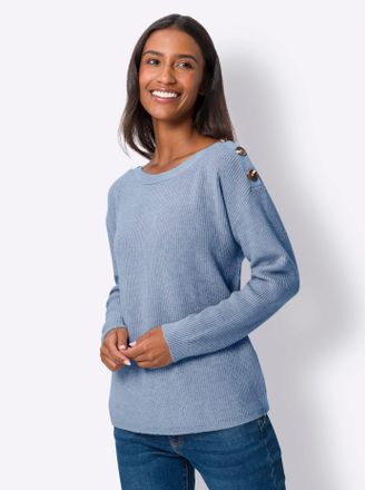 Heine Strickpullover HEINE Pullover, Damen, Gr. 34, blau (bleu, meliert), 50% Viskose, 28% Polyester, 22% Polyamid, unifarben, Pullover Strickpullover