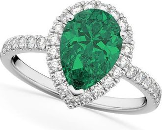 Allurez Pear Cut Halo Emerald & Diamond Engagement Ring 14K in 3.21Ct/white Gold at Nordstrom, Size 8.5