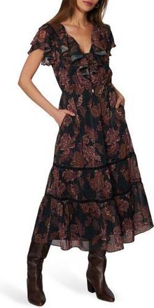 Lost + Wander Whispers of Bohemia Floral Print Midi Dress in Black Plum Floral at Nordstrom Rack, Size X-Small